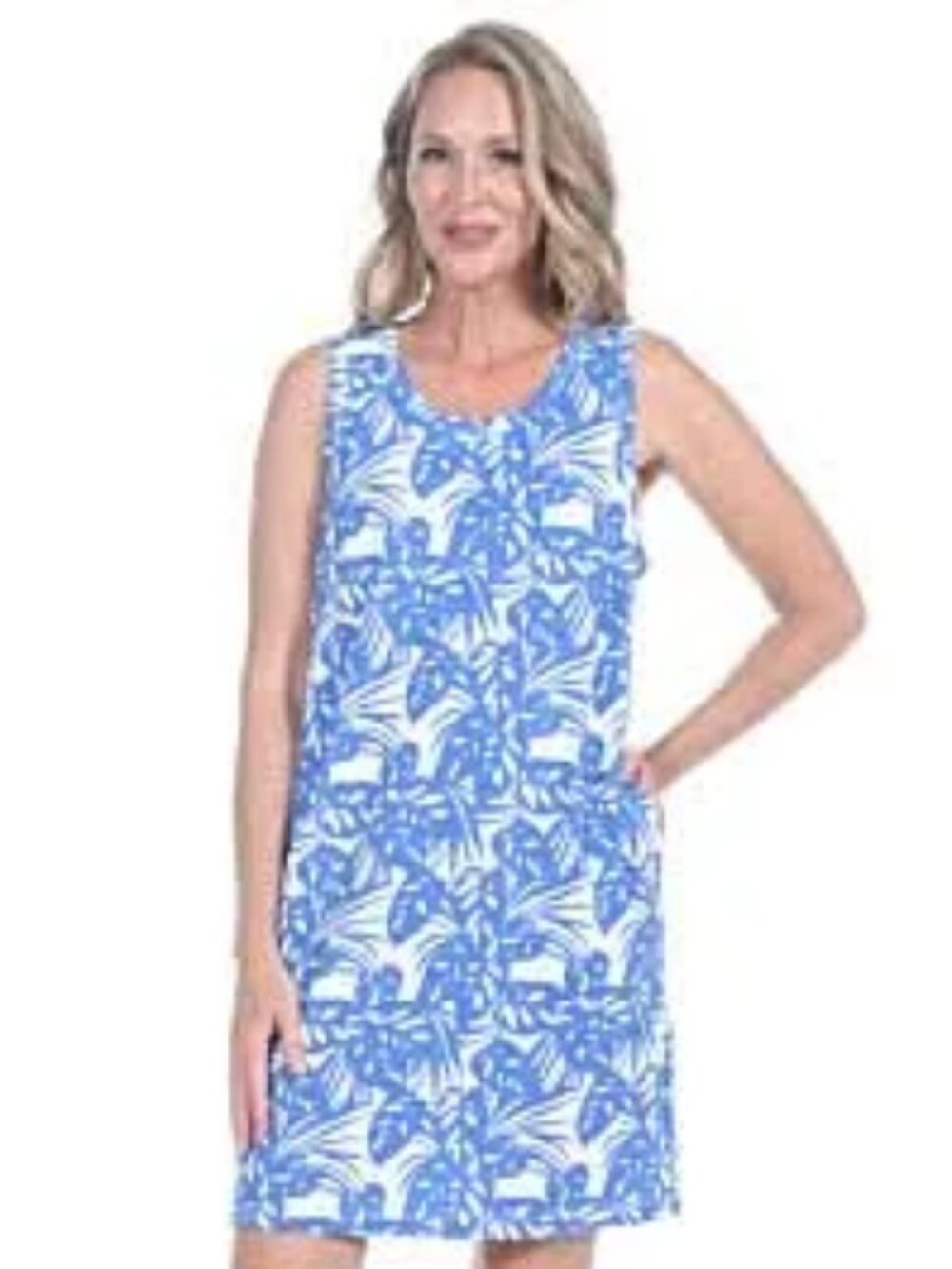 Blue Ginger Sleeveless Tropical Leaf Dress Vintage Tie-Dye Effect Sz L